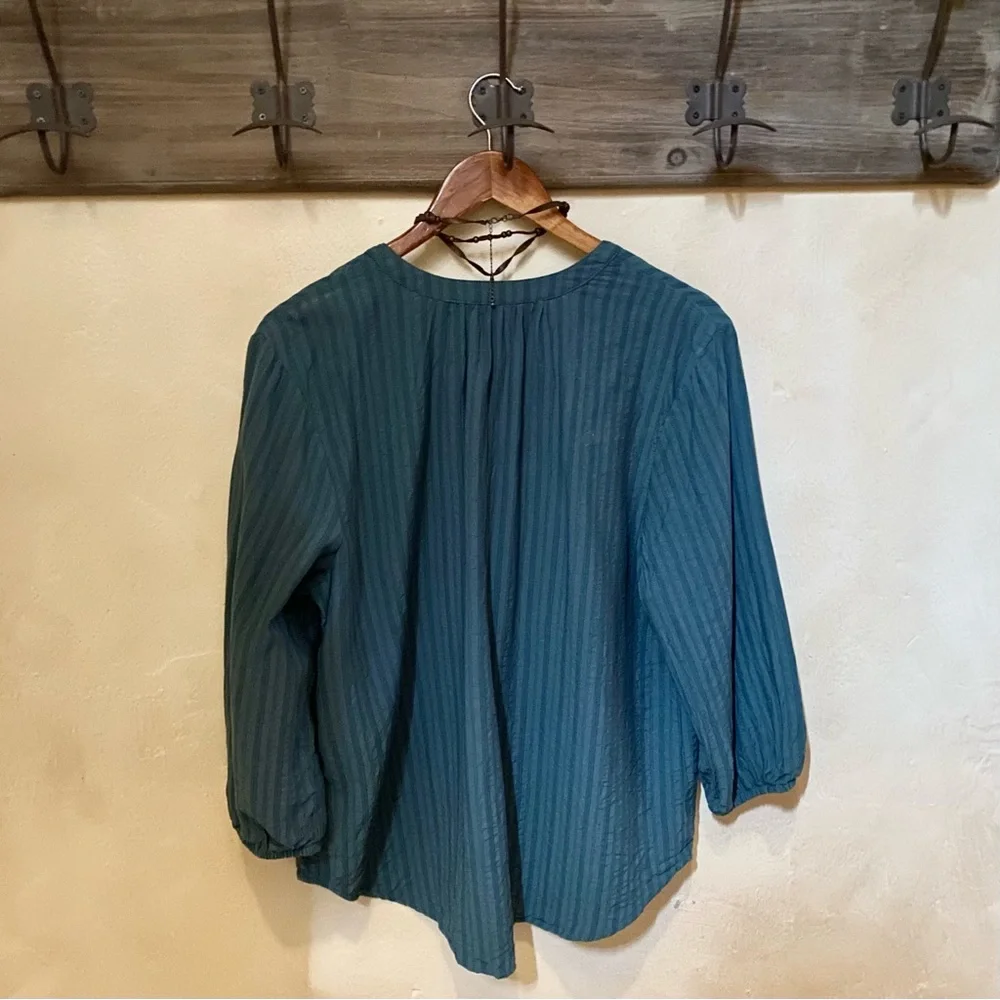 πͺΆ3/$35 SONOMA Embroidered Teal Green Button-Down Poof Sleeve Blouse-XL - Picture 5 of 16